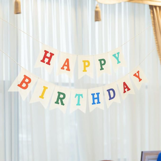 Burlap Happy Birthday Banner, Assembled Birthday Banner Sign Garland - Image 4