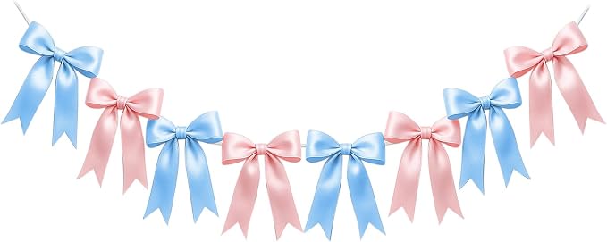 2 Strings of 16PCS Baby Pink&Baby Blue Bow Garlands Banner Decoration, - Image 8