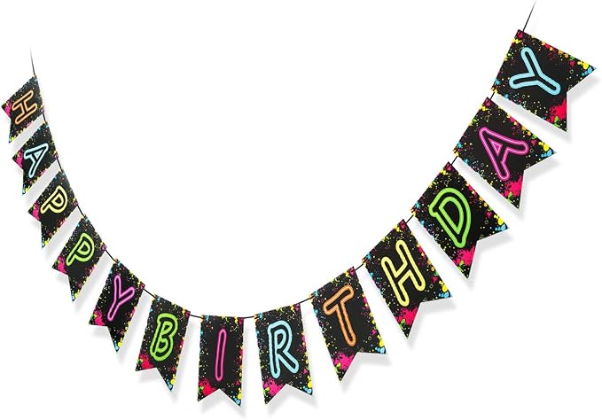 Glow Party Happy Birthday Banner Decoration(Already Assembled), 80s Birthday - Image 7