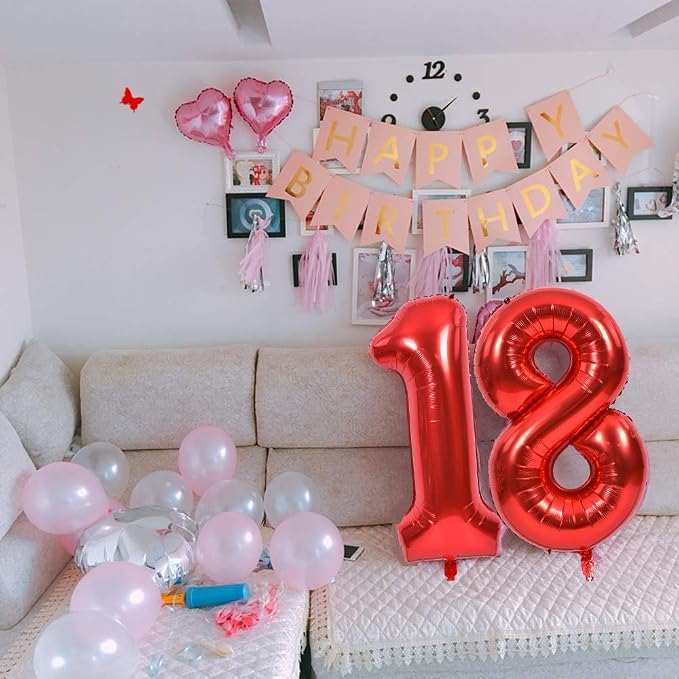 TONIFUL 40 Inch Red Number 1 Balloons Large Foil 1st Birthday Decorations | Red - Image 6