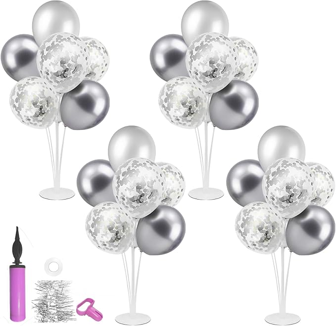 ZJDHPTY 4Set Silver Balloon Stand Table Centerpieces Party Decor | 25th Wedding - Image 9