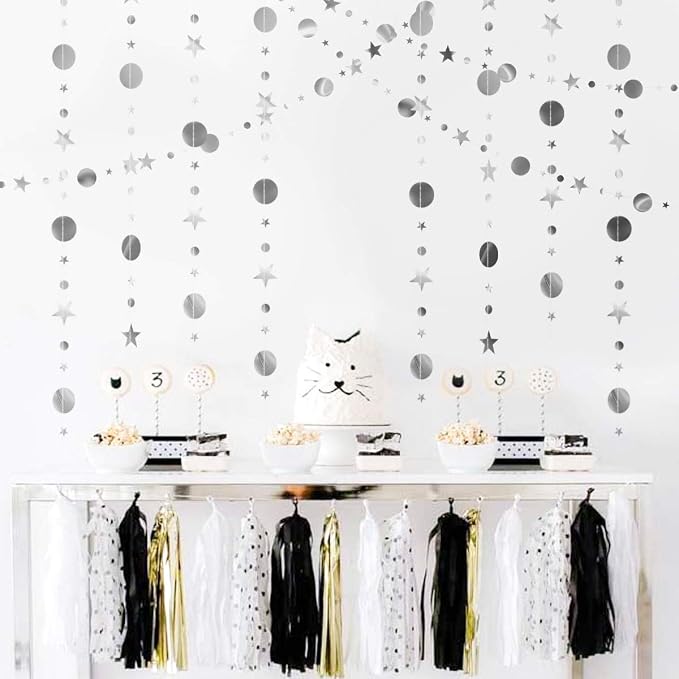 Silver Party Decoration Silver Star Circle Dot Hanging Garland Hanging Streamer - Image 7