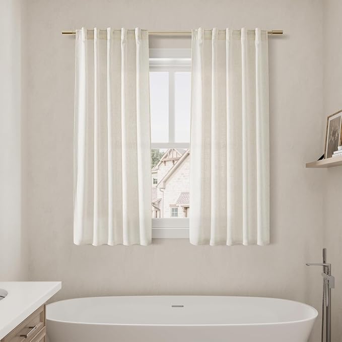 60 Inch Length Linen Curtains Cream Semi Sheer Light Filtering Back Tab and Rod - Image 7