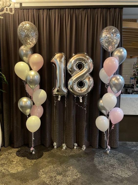 Silver Number 7 Balloon 40 Inch, 7th Birthday Party Decorations Men Women | - Image 9