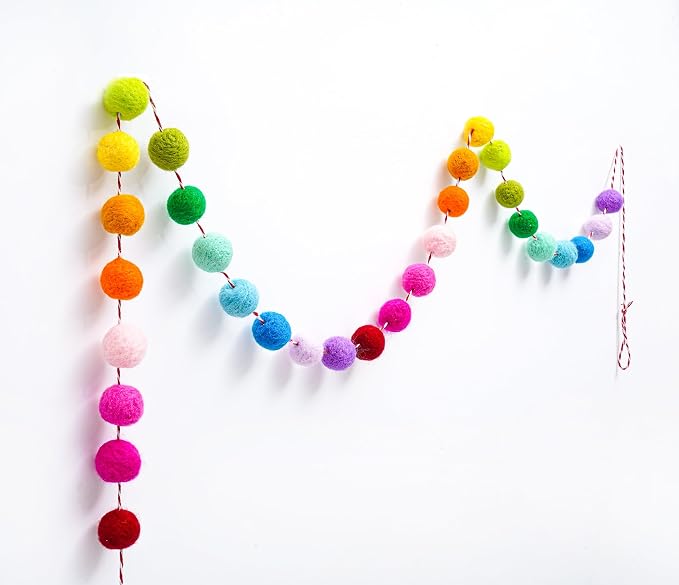 3 Pcs Pre-Strung Happy Birthday Banner, Felt Ball Garland, Pennant Triangle - Image 9