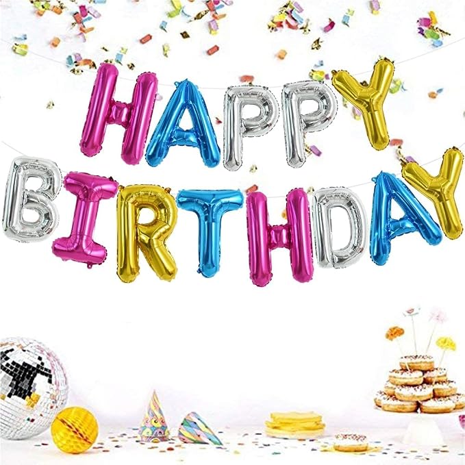 TONIFUL 16 Inch Mylar Letters Birthday Sign Banner Balloon, Happy Birthday - Image 6