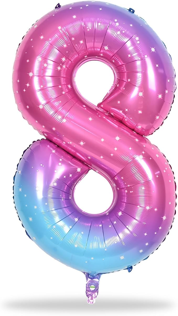 40 Inch Rainbow Foil Balloon Number 8, Giant Self Inflating Gradient Blue Pink - Image 8