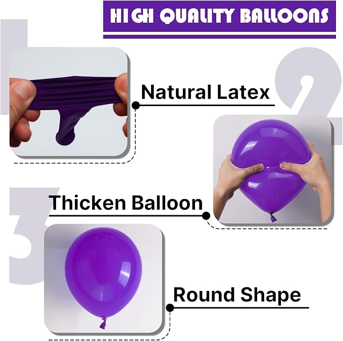 PartyWoo Dark Purple Balloons 101pcs 12 Inch Royal Purple Latex Helium Balloons - Image 8