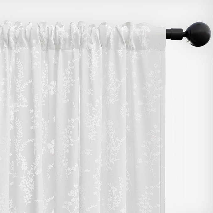 Anmao White Semi Sheer Light Filtering Curtains 90 Inches Long 2 Panels - Image 8