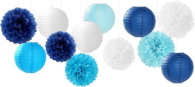Blue-White Birthday Party-Decorations Paper-Flowers Lanterns - Image 7