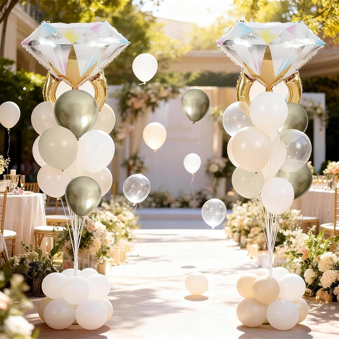 Gold and White Diamond Ring Balloons, Pearl White Beige Gold Double Latex - Image 6
