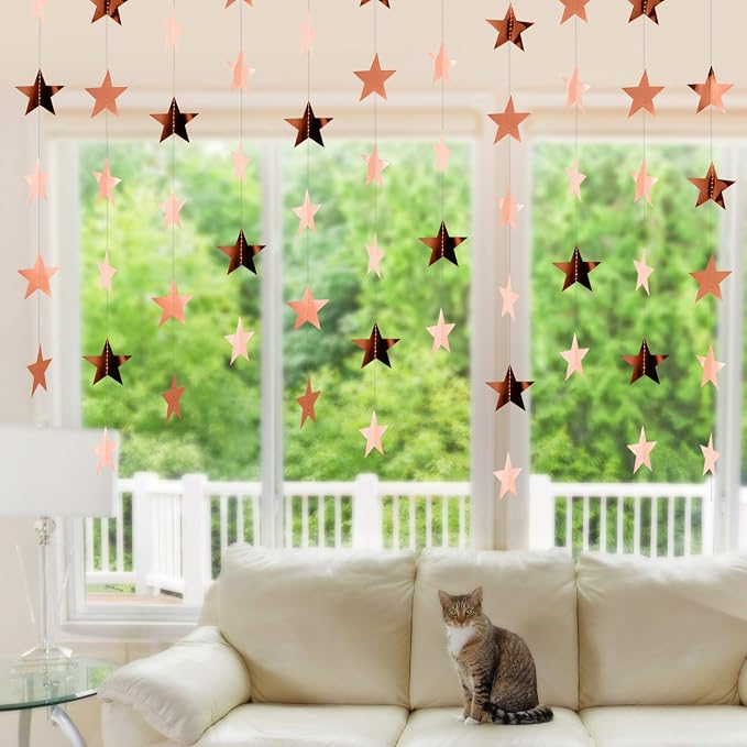 Patelai 130 ft Star Garland Banner Decor, Rose Gold - Image 6
