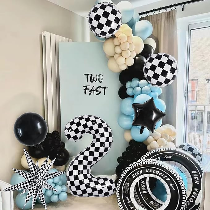 TONIFUL 2nd Birthday Balloons Kit 40 Inch Checkered Number 2 Foil Balloon | - Image 6