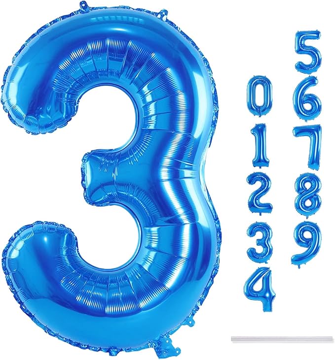 40 Inch Balloon Number 3 Blue, Large Foil Number Balloons Set 0-9, Digital 3 - Image 9