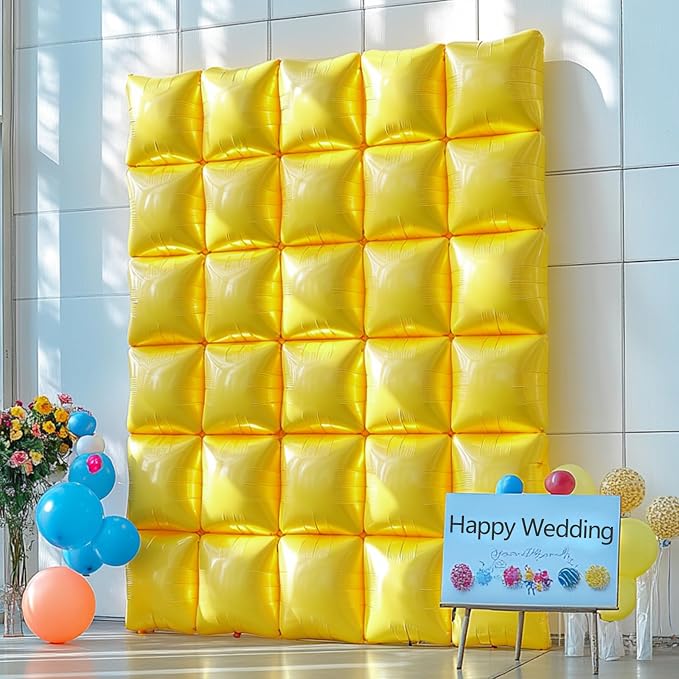 NISOCY 25PCS Yellow Square Foil Balloons Wall Backdrop | Double Sided Balloons - Image 8