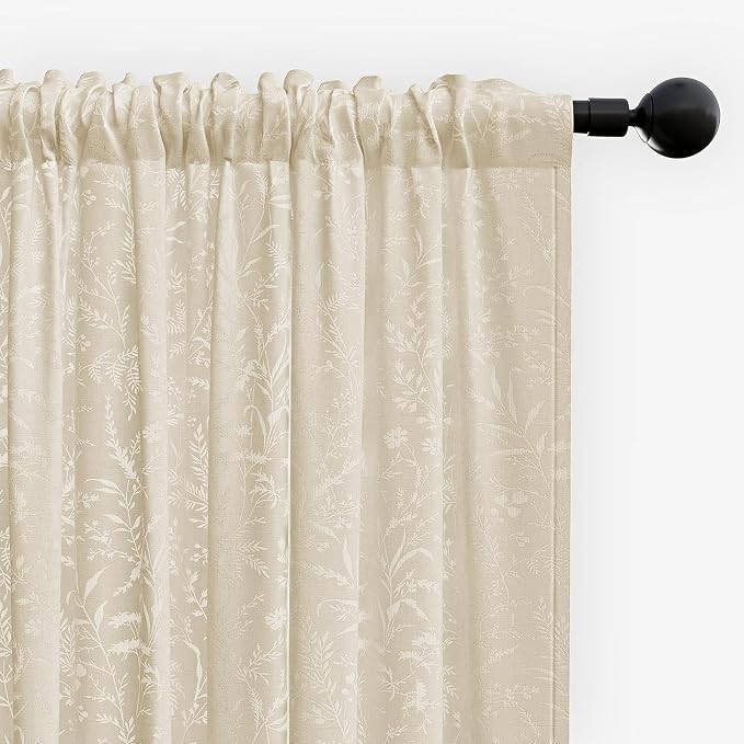 Anmao Taupe Semi Sheer Light Filtering Curtains 63 Inches Long 2 Panels - Image 8