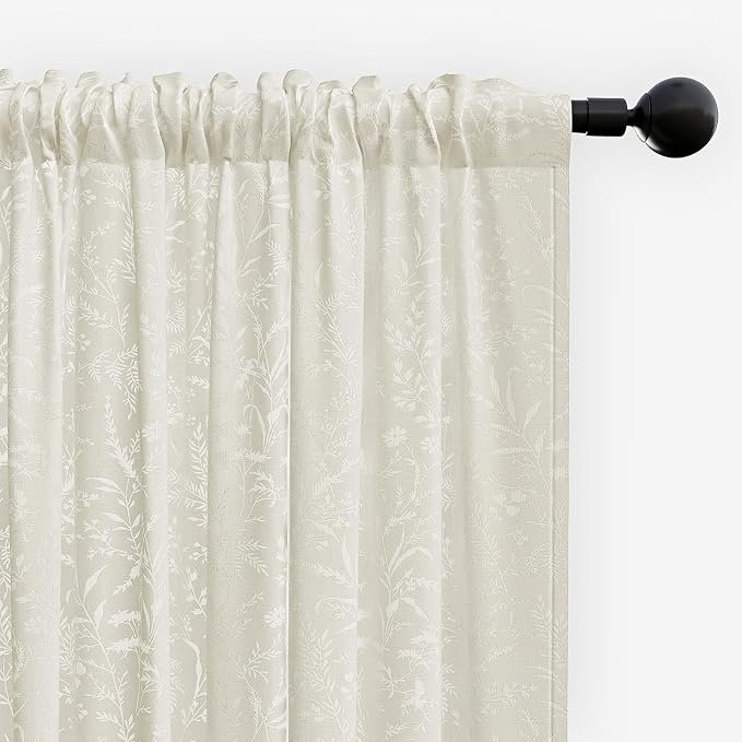 Anmao Beige Semi Sheer Light Filtering Curtains 84 Inches Long 2 Panels - Image 8