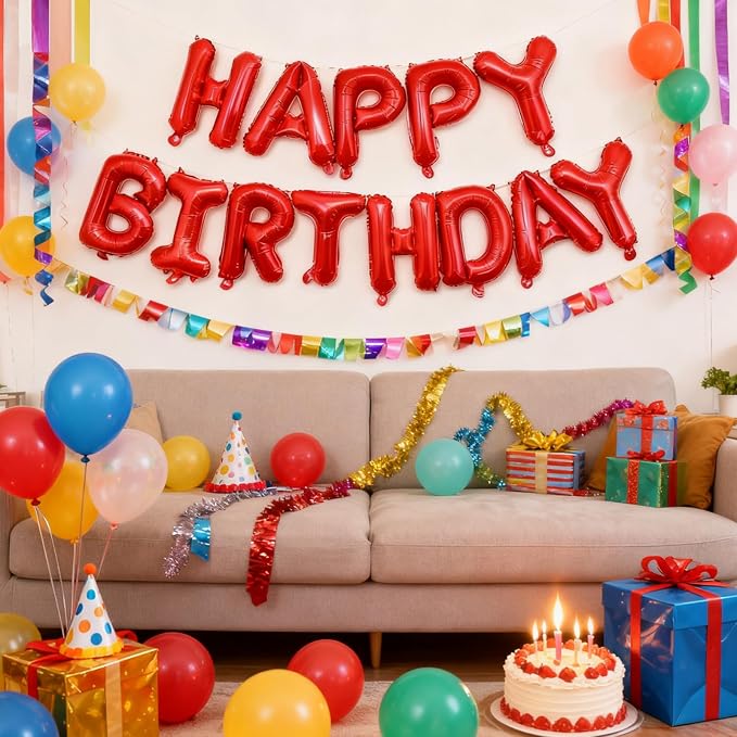 Red Happy Birthday Balloon Banner -16 Inch Mylar Foil Letters Balloons - Image 7