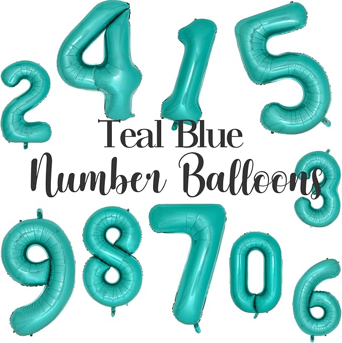 Teal Number 5 Balloons 40 Inch Large Turquoise Blue Foil Balloons - Image 4