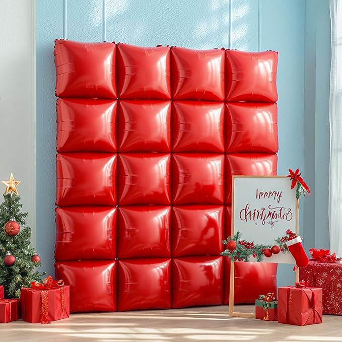 NISOCY 25PCS Metallic Red Square Foil Balloons Wall Backdrop | Double Sided Red - Image 8