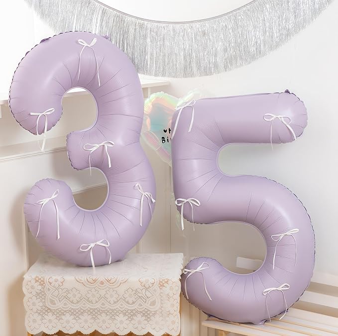 Pastel Purple 5 Number Balloons, 40 Inch Light Purple 5 Balloons Large Helium - Image 7