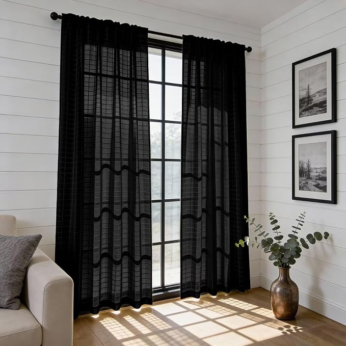 SpaceDresser Check Sheer Curtains 84 Inches Long - Image 6
