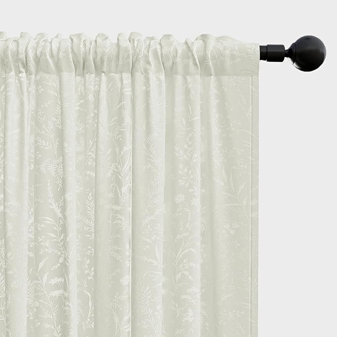 Anmao Cream Semi Sheer Light Filtering Curtains 54 Inches Long 2 Panels - Image 8