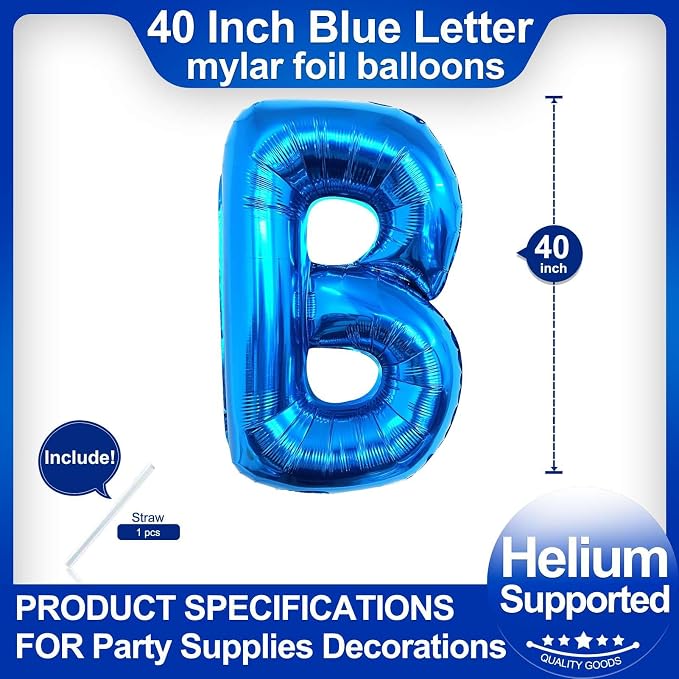 40 Inch Blue Letter B Balloons, DIY Phrase Foil Alphabet Letter B Balloons DIY - Image 2