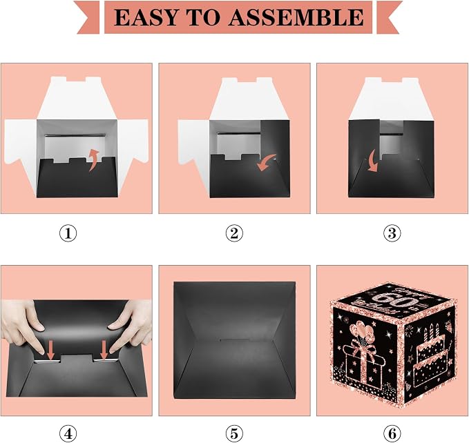 Eiurteao 3pcs Rose Gold 60th Birthday Decorations Boxes - Image 6