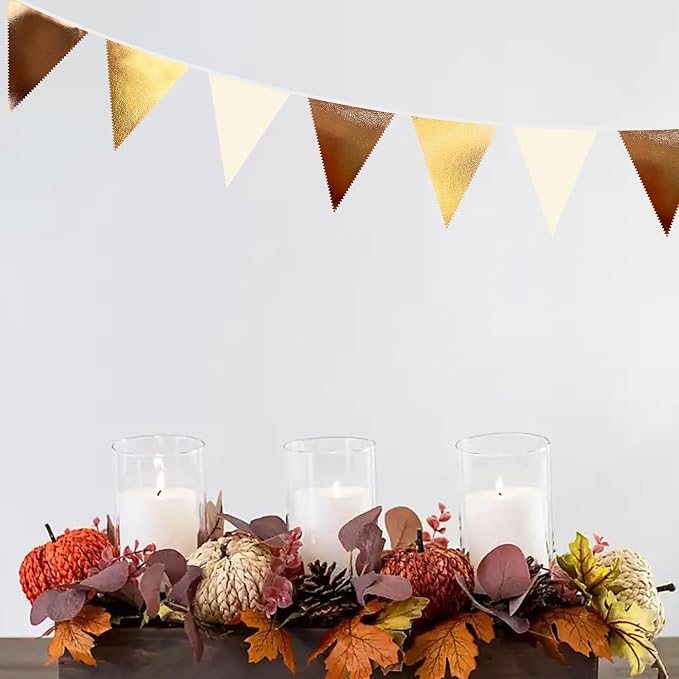 Brown Beige and Gold Party Decorations Fabric Triangle Pennant Banner Flag - Image 7