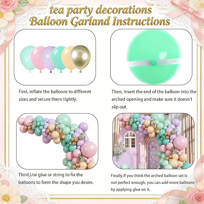 Pastel Green Pink and Purple Balloon Arch Garland Kit,164Pcs tea party - Image 8