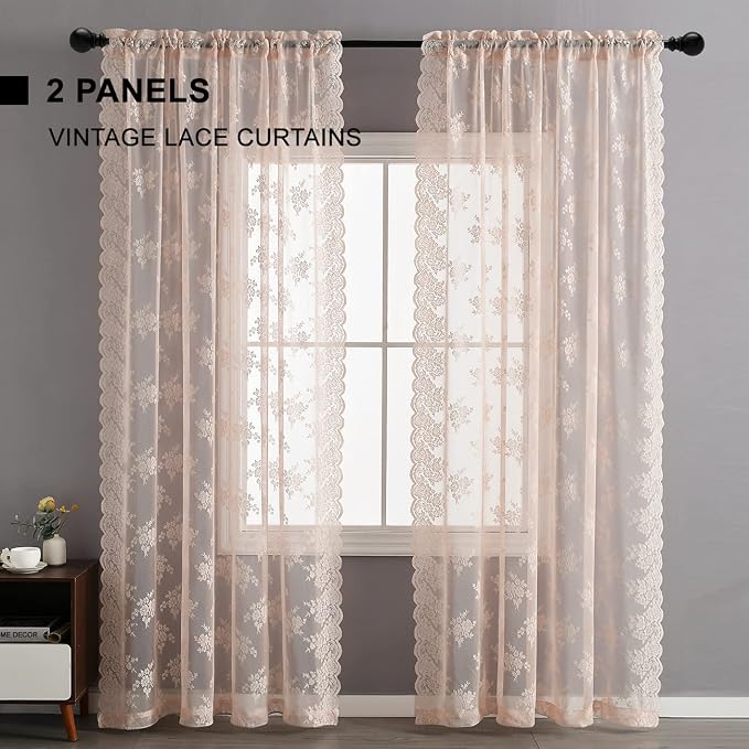 Kotile Blush Pink Lace Curtains - Image 8