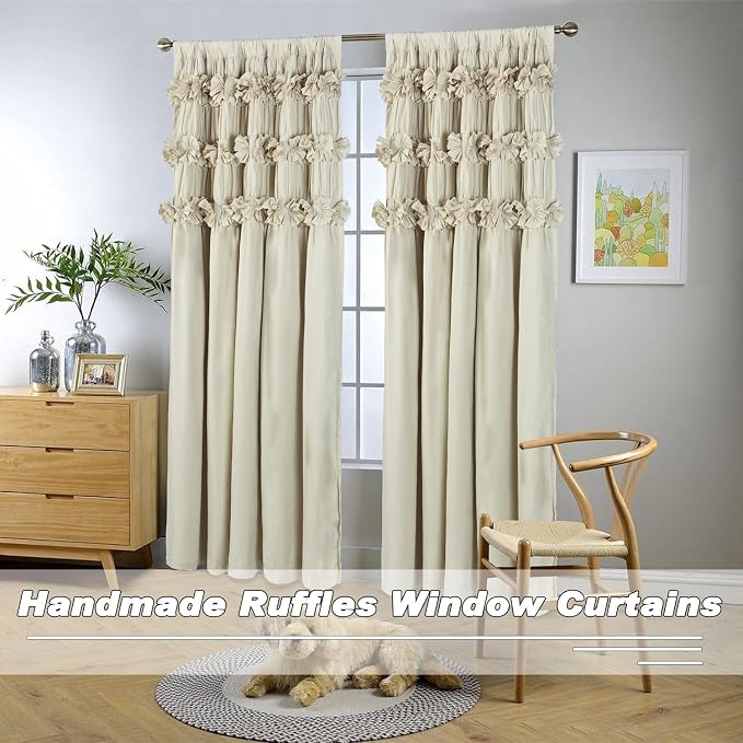 Camel Blackout Curtains 52" W x 96" L x 2 Panels | Handmade Butterfly Flower - Image 8
