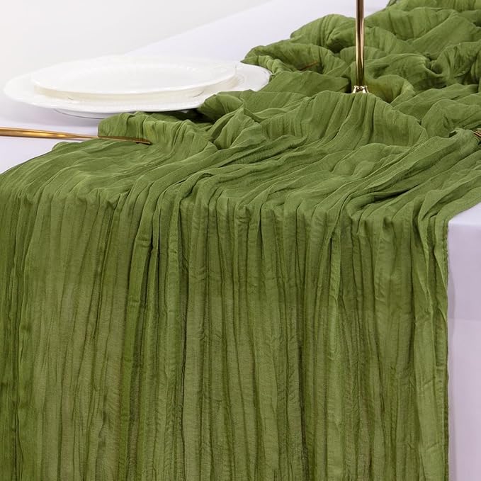 Cheesecloth Table Runner Summer Boho Wedding Birthday Party Home Decor | Moss - Image 6