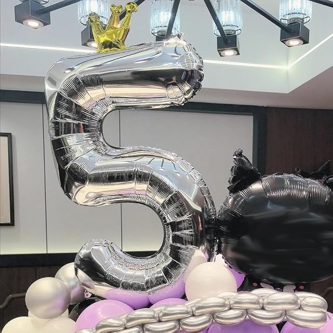 Silver Number 9 Balloon with Crown, 40 inch Silver Number Balloon 9th Birthday - Image 4