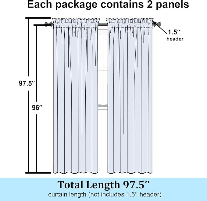 Simplebrand Lavender Semi Sheer Curtains 96 Inches Long 2 Panels, Light - Image 7