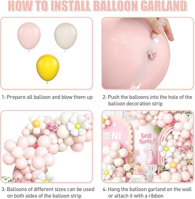 Daisy Balloon Garland Arch Kit, Macaron Pastel Pink Sand White Boho Groovy Party - Image 7