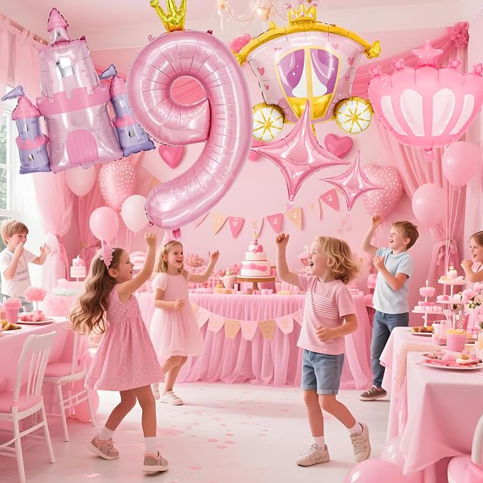 Minyu 6-Piece Princess Theme Party Decoration Set: Princess Carriage + Pink - Image 7