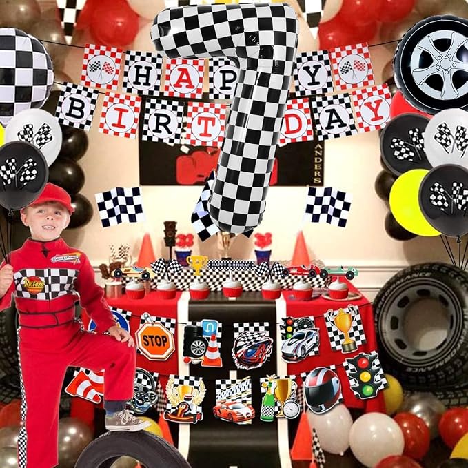 TONIFUL 40 Inch Large Checkered Number 7 Balloon 7th Birthday Decorations | 7th - Image 6
