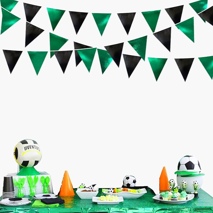 Black Green Party Decorations Metallic Fabric Triangle Pennant Banner Flag - Image 7
