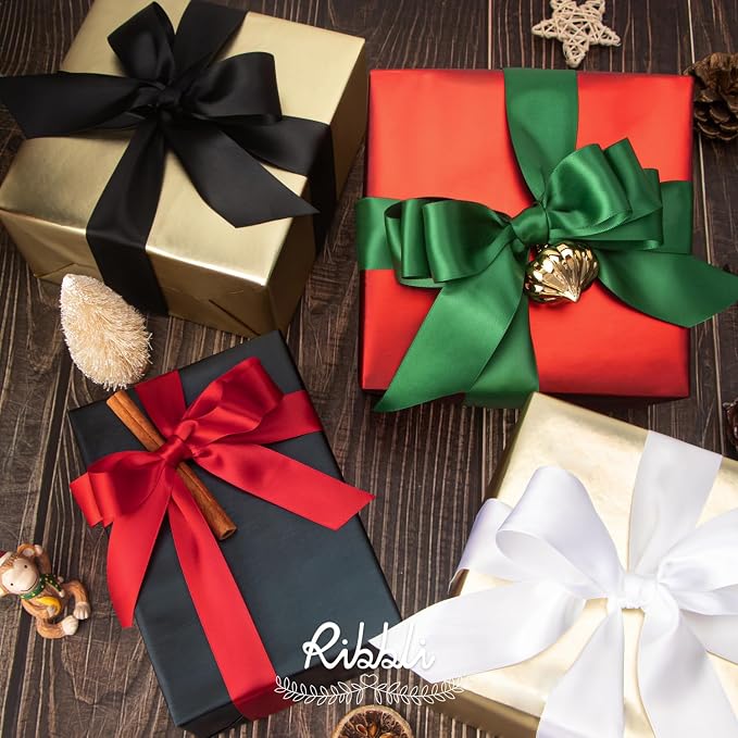 Ribbli Forest Green Double Faced Satin Ribbon, 1” x Continuous 25 Yards - Image 4