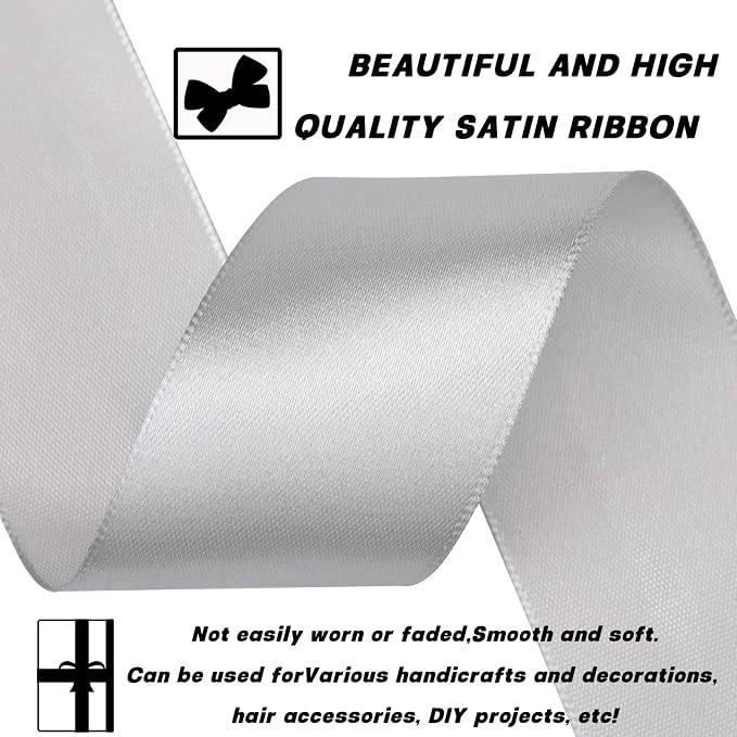 1-1/2 Inch 60 Yards Silver Solid Satin Ribbon - Image 3