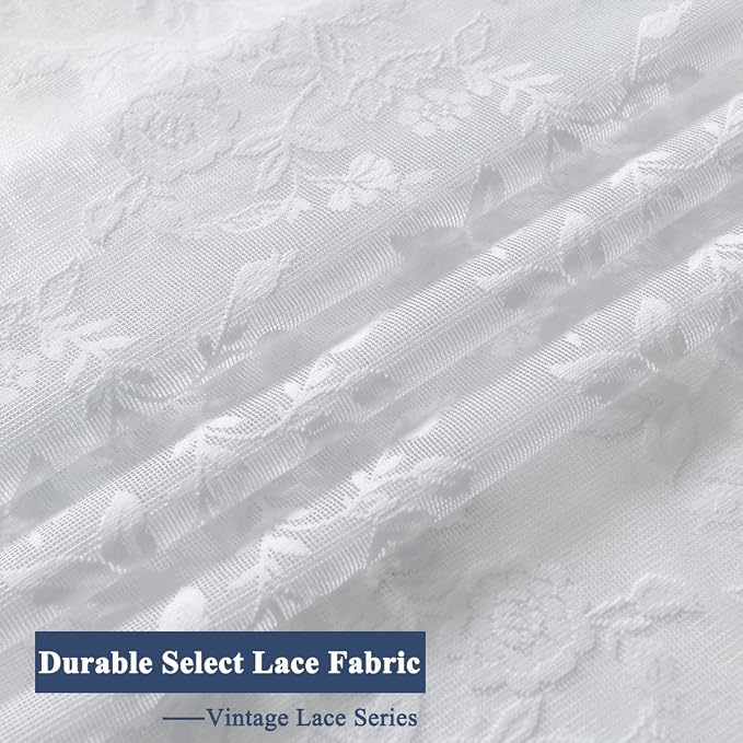 FINECITY White Lace Curtains for Living Room Rustic Floral 52x96 Inch 2 Pcs | - Image 8