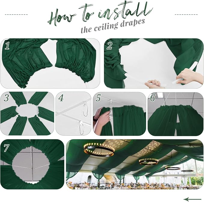 6 Panels Emerald Green Ceiling Drapes - Image 7