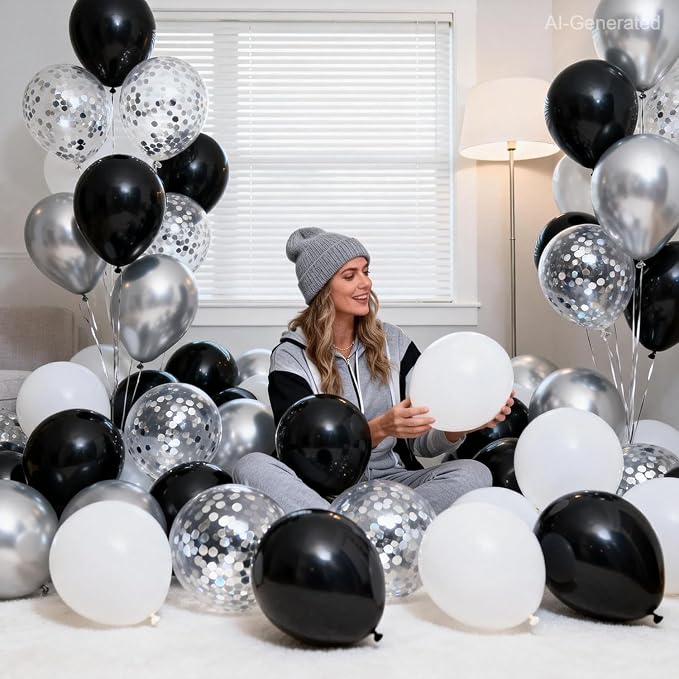 Black and Silver Balloons, 12 Inch | Latex Balloons - Image 7