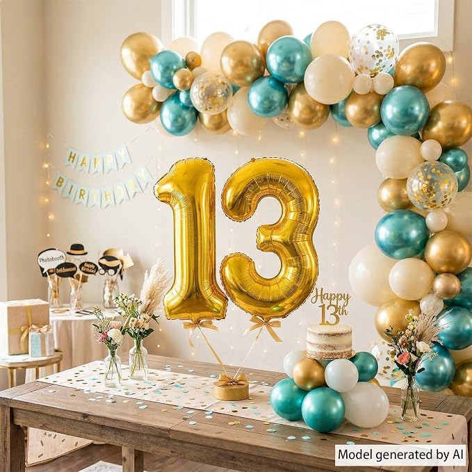 Gold Number 13 Balloon 40 Inch, Shiny Foil Decor - Image 7