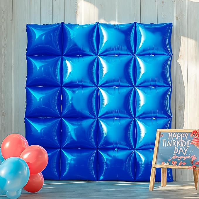 NISOCY 25PCS Metallic Blue Square Foil Balloons Wall Backdrop | Double Sided - Image 8