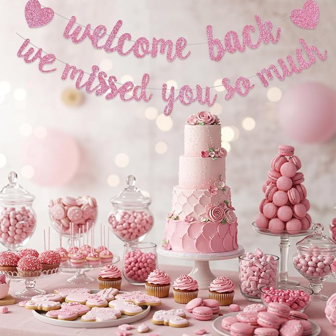 Glitter Pink Welcome Back We Missed You So Much Banner NO DIY | Pre-Strung - Image 6