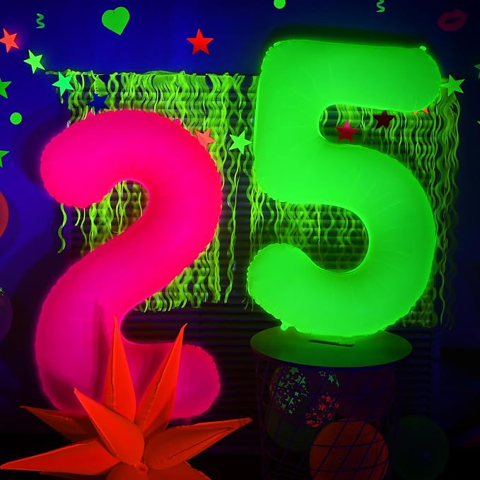 Mega-L Glow in The Dark Party Supplies, 40 Inch Yellow Number 8 Balloon | Glow - Image 9