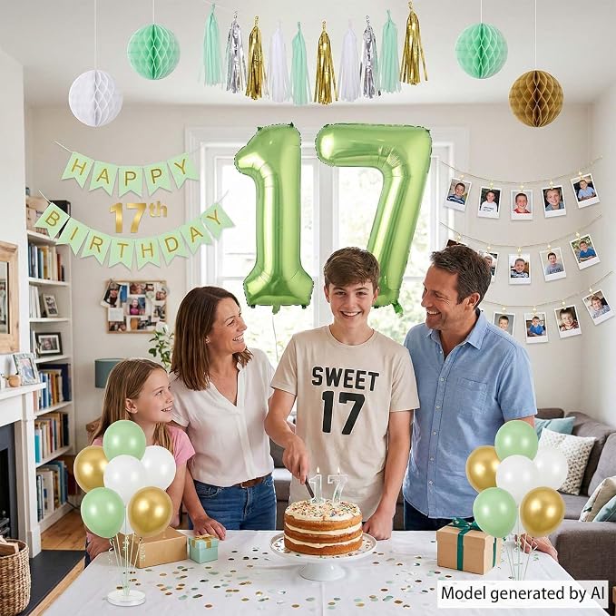 Light Green Number 17 Balloon 40 Inch, Glossy Double Digit Milestone Decor | - Image 7